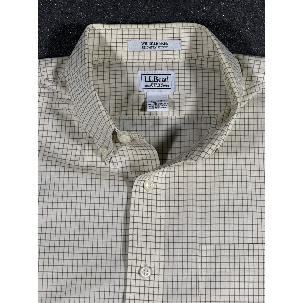 LL Bean Men's Long Sleeve Tan Check Oxford Button Down XL-Reg Wrinkle Resistant - Picture 2 of 7